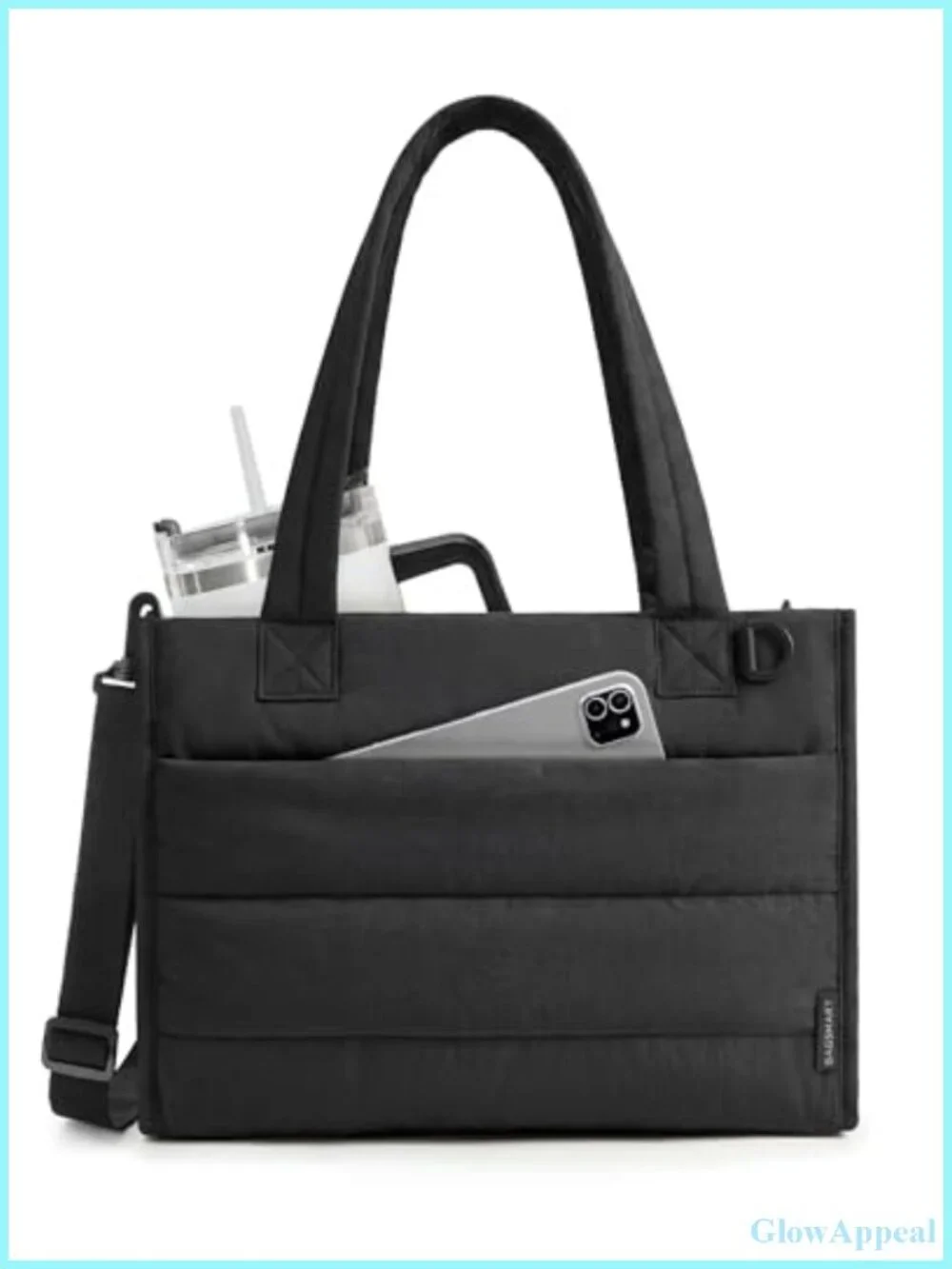 Quilted Puffer Tote Bag with Zipper, 14L Travel Work Bag, Crossbody